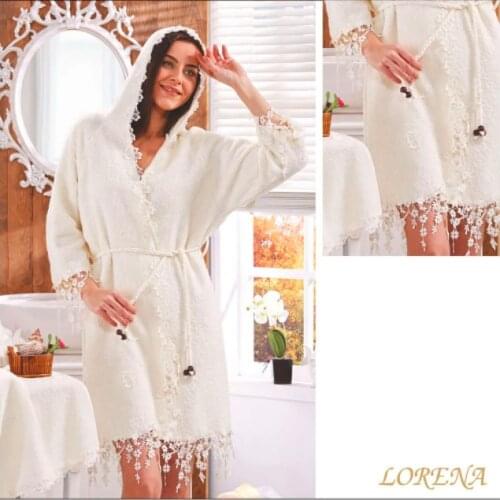 Bamboo 100% 4 pcs French Laced Bathoom Dressing Gown Sleepwear Bathrobe Night Gown Soft Warm Terry Towel
