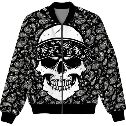 New Fashion Bandana Graphic Spring Autumn Winter Hip Hop Casual Brand 3D Print Skull Paisley Thin Jacket Polyester V16
