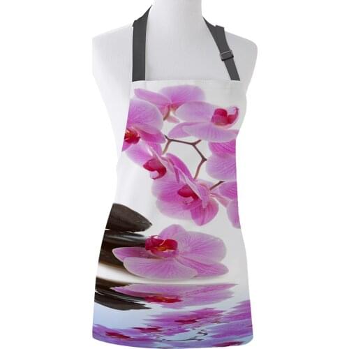Flower Pink Orchid Reflection Print Apron Print Unisex Kitchen Bib with Adjustable Neck for Cooking Gardening