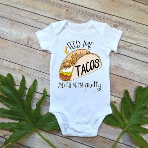 DERMSPE Newborn Baby Boy Girl Short Sleeve Letter Print Feed Me Tacos And The Me I'm Pretty Romper Outfits Summer Baby