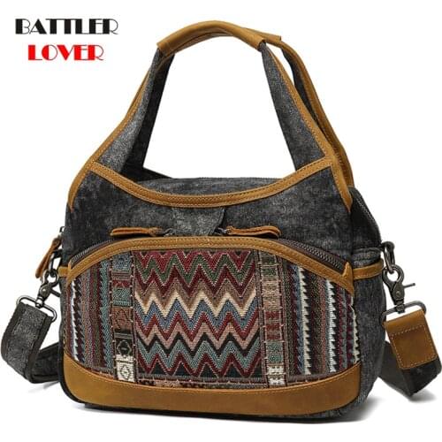 Canvas Handbags For Women 2021 New Trendy Female Genuine Coe Leather Shoulder Crossbody Totes Ladies High Quality Messenger Bag