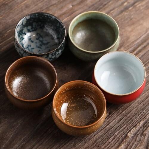 Stoneware Cup Ceramic Kung Fu Tea Cup Kiln Baked Retro Teacup Tea Bowl Personal Cup Master Cup Gift Box Teacups