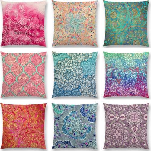 Beautiful Leaf Flower Gorgeous Floral Doodle Colourful Decorative Pattern Mandalas Cushion Cover Decor Sofa Throw Pillow Case