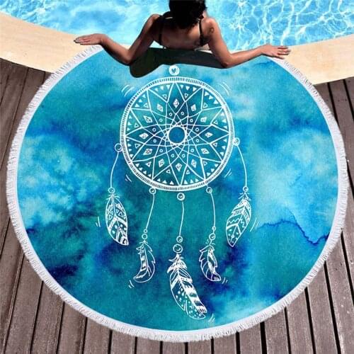 Summer 150cm Round Beach Towel Dreamcatcher Feather Bath Sport Towel Carpet Blanket Bikini Cover Up