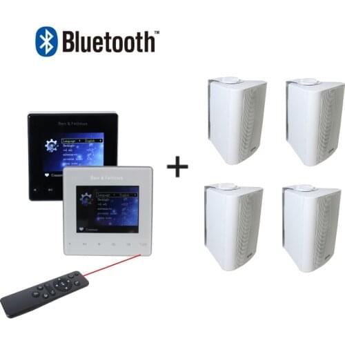 Bluetooth Mini 4-CH 25w home audio background music system wall mounted amplifier with 4 pcs wall mount speakers,remote control