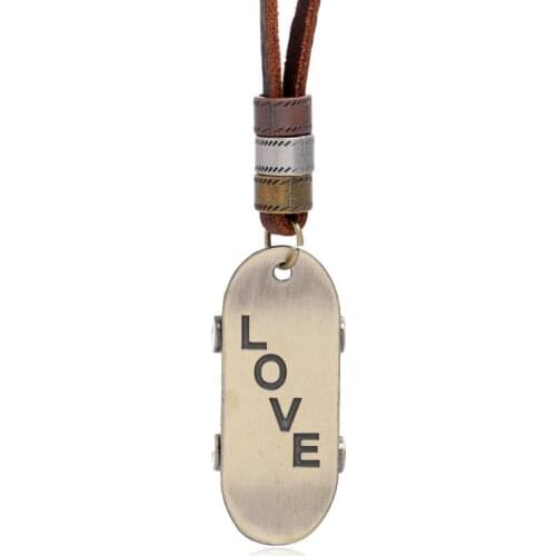 Fashion Hiphop Alloy Genuine Leather Necklace Vintage Chain LOVE Scooter Handmade Pendant for Women Men Casual Punk Jewelry Gift