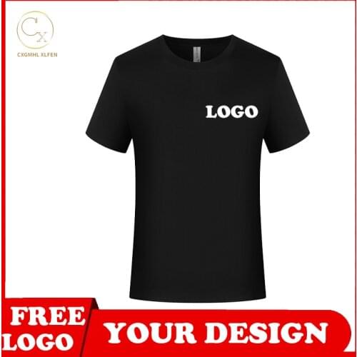 Mens 18-color custom logo short-sleeved high-end cotton embroidered T-shirt round neck printing DIY brand text