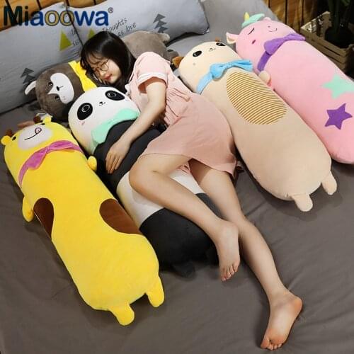 70-140cm Soft Lovely Long Animals Plush Pillows Cute Cat Panda Husky Unicorn Plush Toys for Children Stuffed Kids Baby Doll Gift