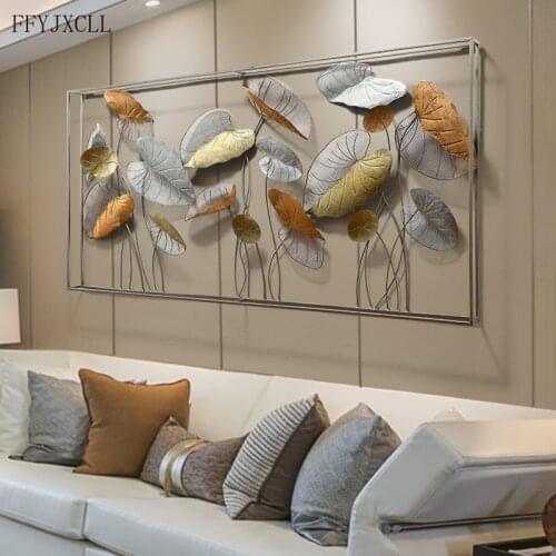 New Chinese 3D living room wall decoration sofa background wall pendant creative lotus metal light luxury home decoration