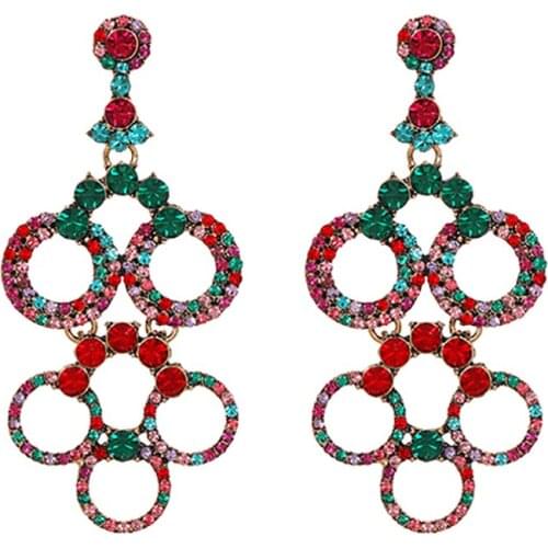 ZHINI New Enthic Long Earrings for Women Simple Personality Colorful Opal Stone Dangle Earring Statement Earring Crystal Jewelry