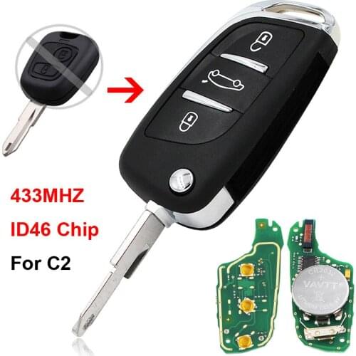 New Replacement 3 Button Folding Flip Full Complete Remote Key Smart Car Key Fob 433MHz ID46 Chip Uncut Blade for Citroen C2
