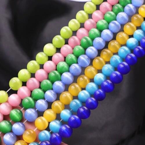 Wholesale DIY Accessories Opal Cat Eyes Stone Multicolor Loose Beads for Making Jewelry Crystal Oplite Round Craft 14inch A690