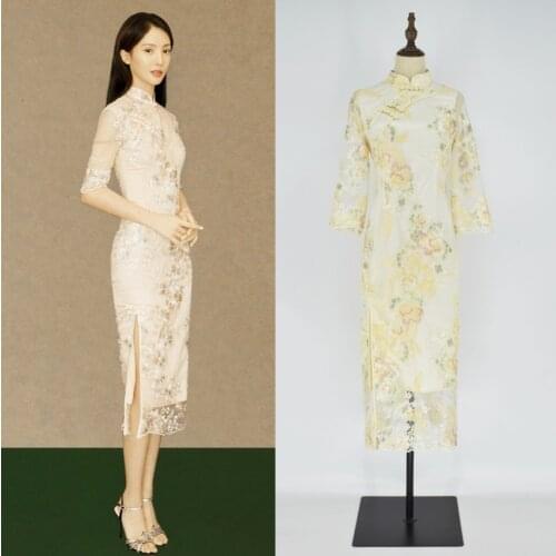 Cross-Border Singer Jin Chen With The Same Retro Sleeve Embroidered Cheongsam Temperament Slim Dress 2021 Spring And Summer New