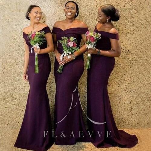 Simple Purple Satin Mermaid Bridesmaid Dresses Off the Shoulder Wedding Party Gowns Lace-up Women Occasion Dress Plus Size