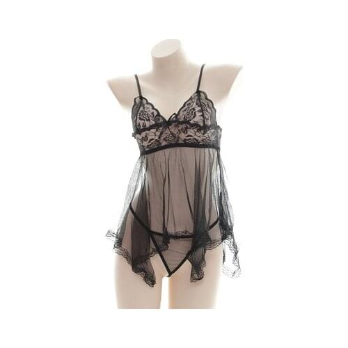 Transparent tulle sexy nightdress Lace pajamas with panties Sexy suspender skirt Sex toys