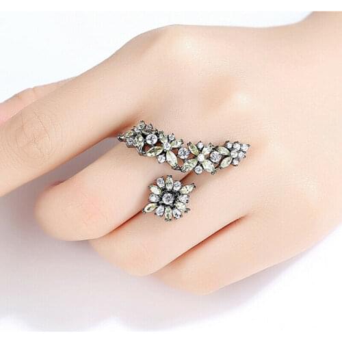 Adjustable Women AAA Zircon Rhinestone Open Front Ring Crystal Flower Ring Vintage Jewelry Party Gifs Female Accessories Fashion