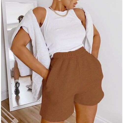 5 Colors Women Casual Sports Shorts Elastic Waist Wide Leg Shorts with Slant Pockets Female Tracksuit Workout Bottoms Shorts