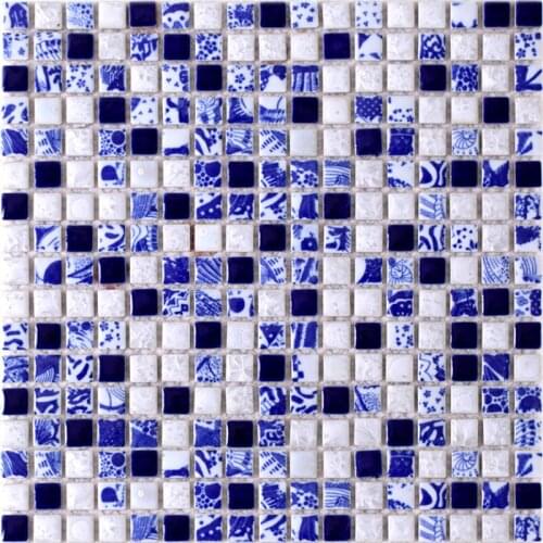 Blue and White China Glazed Ceramic Fambe Mosaic tiles for Kithchen backsplash Shower Bathroom wall sticker pool floor tile DIY