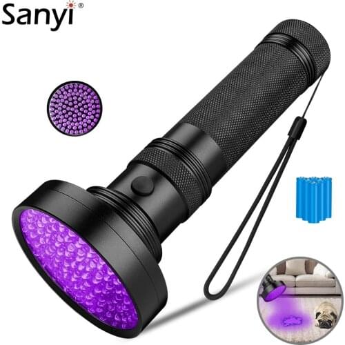 LED UV Flashlight 100 LEDs 395nm Ultra Violet Light Ultraviolet Black Lights Pet Urine Stains Detector Scorpion Hunting Use 6AA