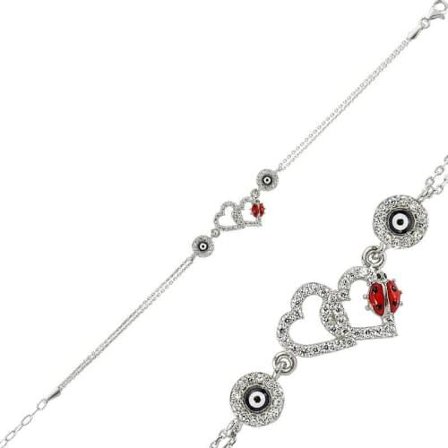 Tevuli 925 Sterling Silver Ladybird Buggy Heart Evil Eye Women Bracelet