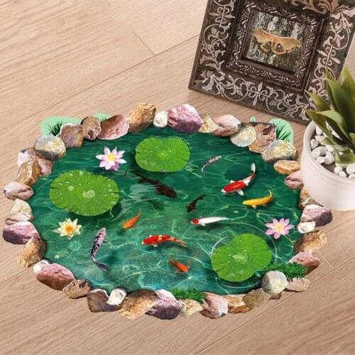 Creative Fish Pond 3D Floor Stickers Lotus Leaf Flower Wall Stickers Art Vinyl Room Decoration Romantic Waterproof Floor Decals