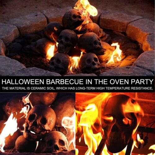 Halloween Decoration Fire Pit Burning Props Ceramic Imitated Human Skull Decoration for Wood Fireplace Firepit BBQ Tools
