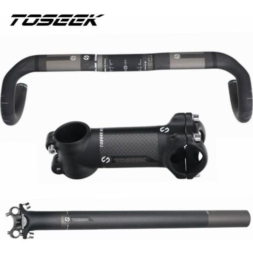TOSEEK Carbon Fiber Bike Road Handlebar Sets Bent Bar Stem Seat Post Bicycle MTB Road Cycling Parts