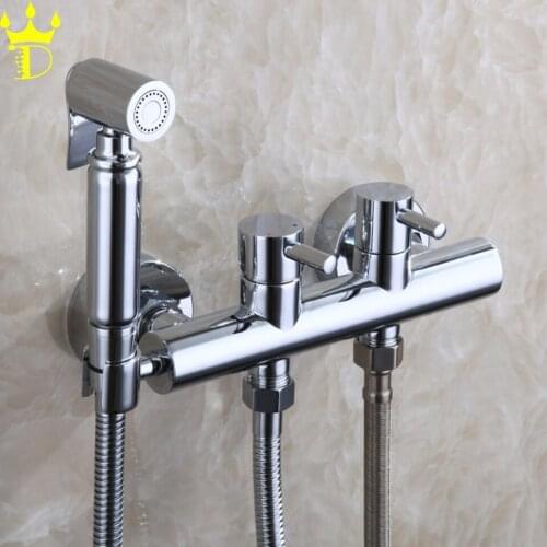 Wall Mounted Handheld Shattaf Bidet Portable Toilet Spray Shower 150 cm Shower Hose Hot And Cold Bathroom Mixer Faucet Valve