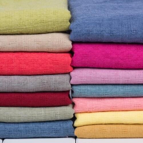 Jacquard Hollow Fabric Cotton Linen for Clothing Dress Skirt Sewing Plaid Cloth White Pink Green Yellow Blue By The Per Merer