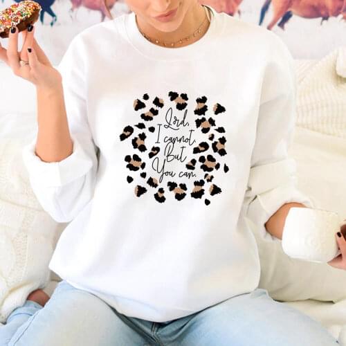 Lord I Cannot But You Can Leopard Printed 100%Cotton Womens Sweatshirt Christian Jesus Casual O-Neck Pullovers Long Sleeve Top