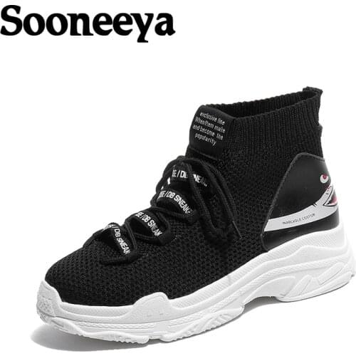 Sooneeya Chaussures Femme INS Hot Trends Platform Shoes Woman Shark Totem Running Shoes High Top Sock Sneakers Women Breathable