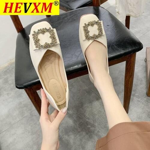 2021 Women Flats Patent Leather Boat Shoes Square Toe Slip on Shoes Ladies Loafer Metal Crystal Flat Shallow Female Shoes Red