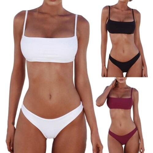 Female Solid Color Women Strap Top Padded Bra High Waist Panties Bikini Swimwear Set Womens Swimsuits 2021 Sexy Swimwear