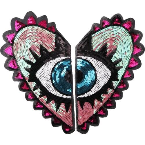 10pcs two side large heart sequins patches, loving eyes sew on embroidery patches for garment accessories, jeans decorative