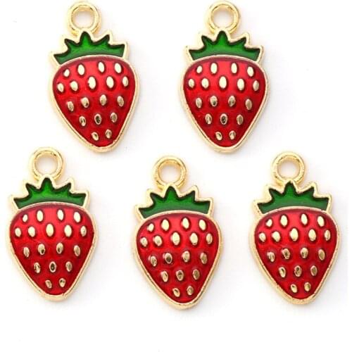 100pcs Light Gold Plated Alloy Enamel Strawberry Pendant Charms for Necklace Earrings Making DIY Jewelry Findings Wholesale