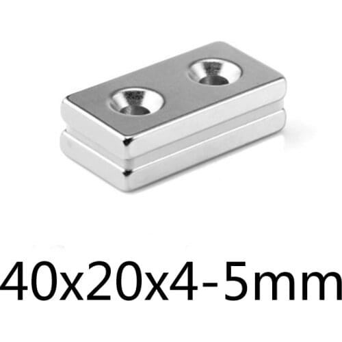 2~50PCS 40x20x4-4 Block Powerful Magnets double Holes 4mm Countersunk Neodymium Magnet 40x20x4-4mm NdFeB Magnetic 40*20*4-4 mm