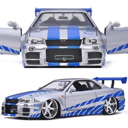 20.5CM 1:24 Scale Metal Alloy 2002 GTR R34 Fast Racing Car Model Diecast Vehicles Toys F Children Collection