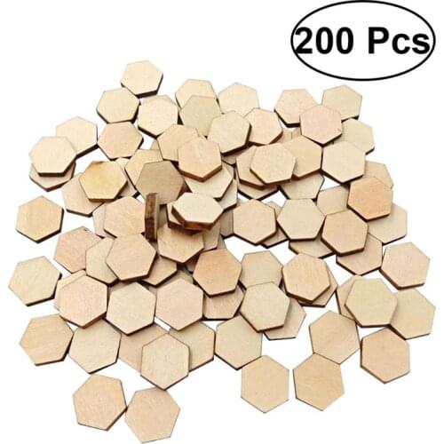 200PC 12.5MM Beech Wooden Hexagonal Pieces Ornaments Wood Decoration Madera Ornaments Embellishment DIY Crafts Decorations