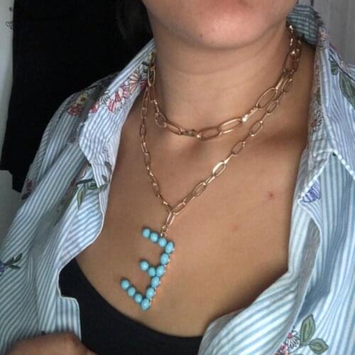 2020 New Blue Imitate Pearl Initial Pendant Necklace for Women Fashion 26 A-Z Letter Name Necklace Gifts Jewelry Accessories