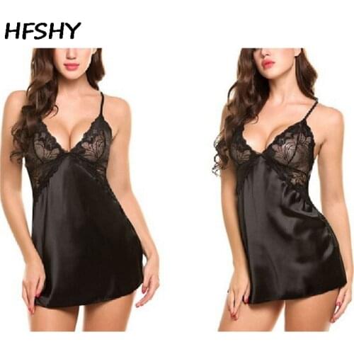 2021 Hot Women Lace Sling Satin Silk Sleepwear Lingerie Sexy Nightgown Pajamas Sex Robe Babydoll Erotic Nightdress camison mujer