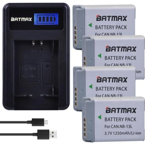 4Pcs 1250mAh NB-13L NB13L NB 13L Battery + LCD USB Charger for Canon G5X G7X G7X Mark II G9X SX620 HS SX720 HS Camera
