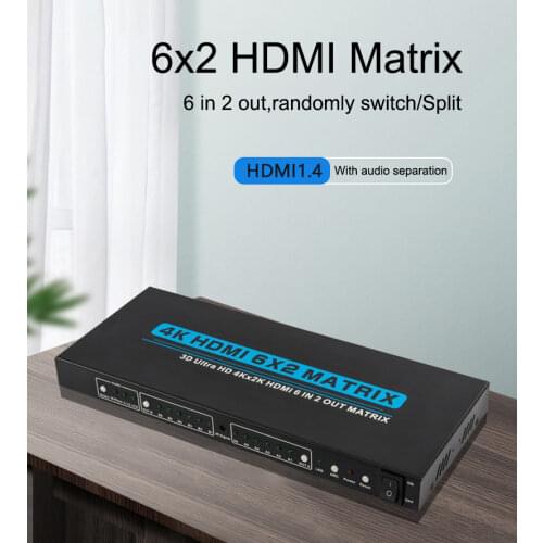6X2 HDMI-compatible Matrix 4K 1080p HD Martrix Video Box Switch Splitter 6 In 2 Out Support 2x2 3x2 4x2 5x2 Laptop Pc To Monitor