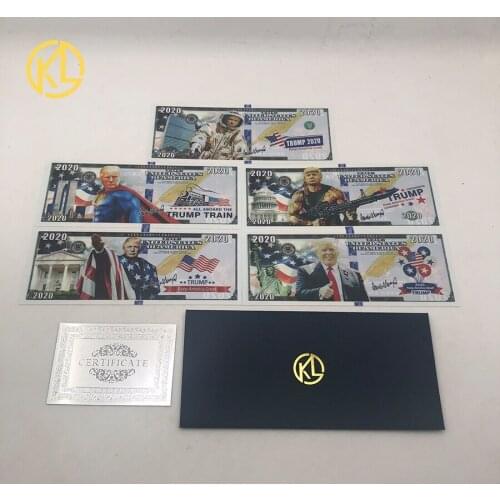 5pcs/lot New Donald Trump 2020 Keep America Great US Dollars Plastic Colored Banknote Tickets for Collection and gifts