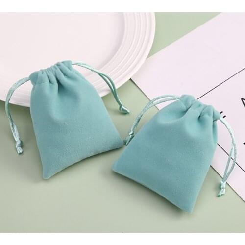 50pcs Blue Flannel Velvet Drawstring Jewelry Packaging Gift Bags Small Ring Necklace Earring Pouch Can Custom Logo