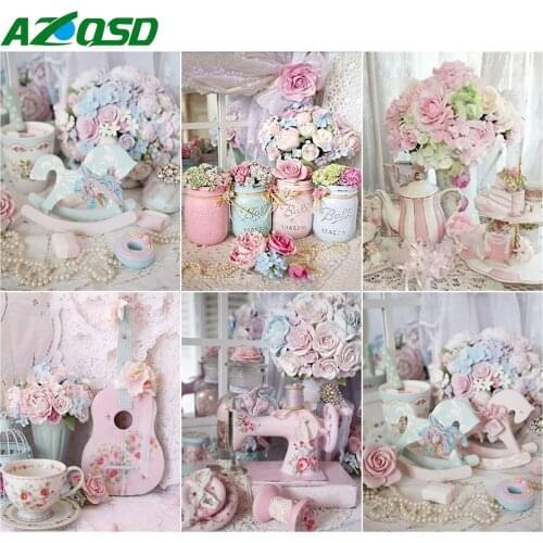 AZQSD Oil Painting By Numbers Flowers Drawing On Canvas Abstract Art Unframe Coloring By Numbers Acrylic Paint Handpainted Gift