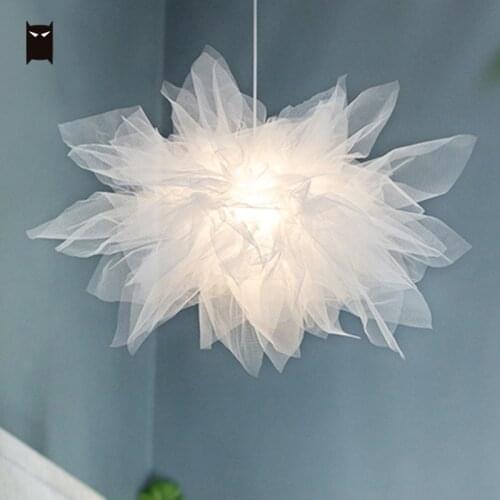 White Fabric Cloth Flower Pendant Light Fixture Nordic Hanging Ceiling Lamp Girl Bedroom Nail Shop Beauty Salon Clothing Store