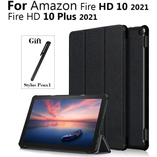Cover Case for Kindle Fire HD 10 Plus 2021/HD10 2021 Tablet PU Leather Cover Smart Shell Funda Capa + Gifts