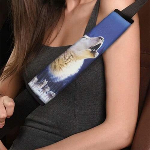 Cool Wolf Seat Belt Cover Pads Soft Comfort Neoprene Cushion Hiking Travel Climbing Backpack Shoulder Strap Pad For VW Megane 2