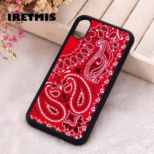 Iretmis 5 5S SE Phone Cover Case for iPhone 6 6S 7 8 Plus X Xs XR 11 12 Mini Pro Max Rubber Silicone Red Bandana Design Paisley