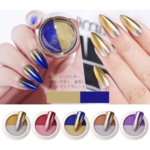 New 1 Box Dual Colors Solid Magic Mirror Nail Powder Holographic Laser Nail Glitter Two Colors Titanium Powder Platter Nail Art